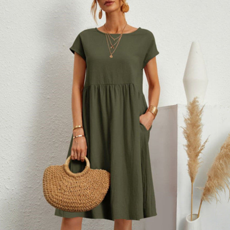 Cotton Crew Neck A-Line Dress