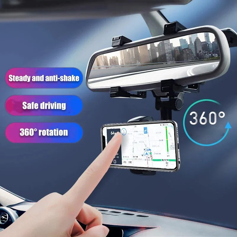 Multifunctional 360° Car Rearview Mirror Phone Holder