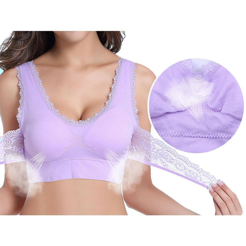 Wireless Front Cross Buckle Lace Lift Bra