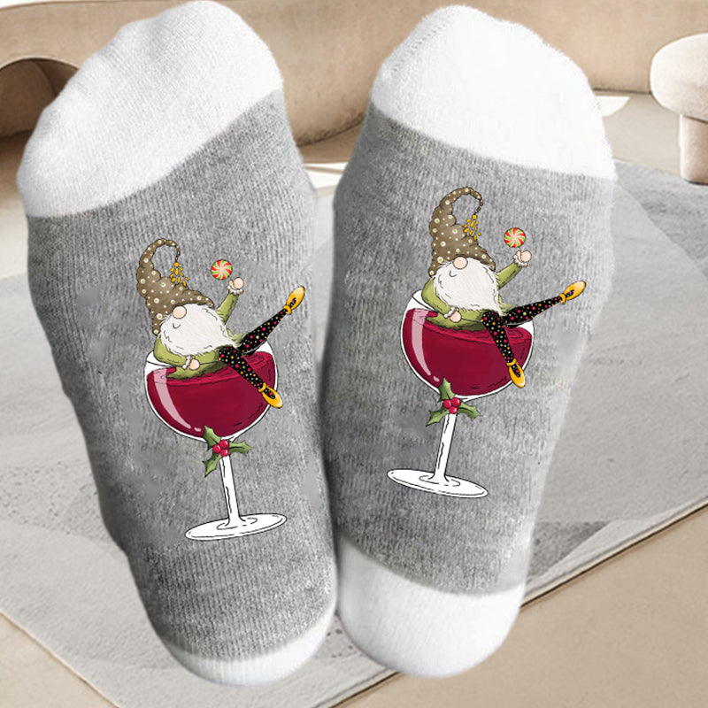 Gnome Wine Glass Unisex Crew Socks