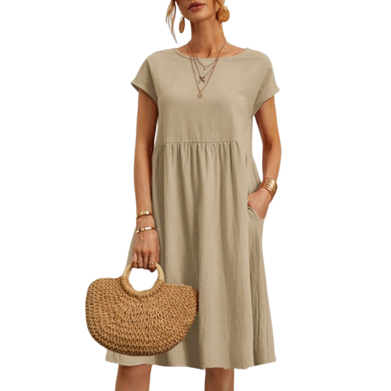 Cotton Crew Neck A-Line Dress